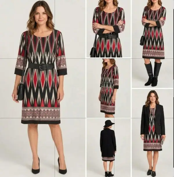 Caroline Morgan Geometric Print Knee-Length Dress | Size 10