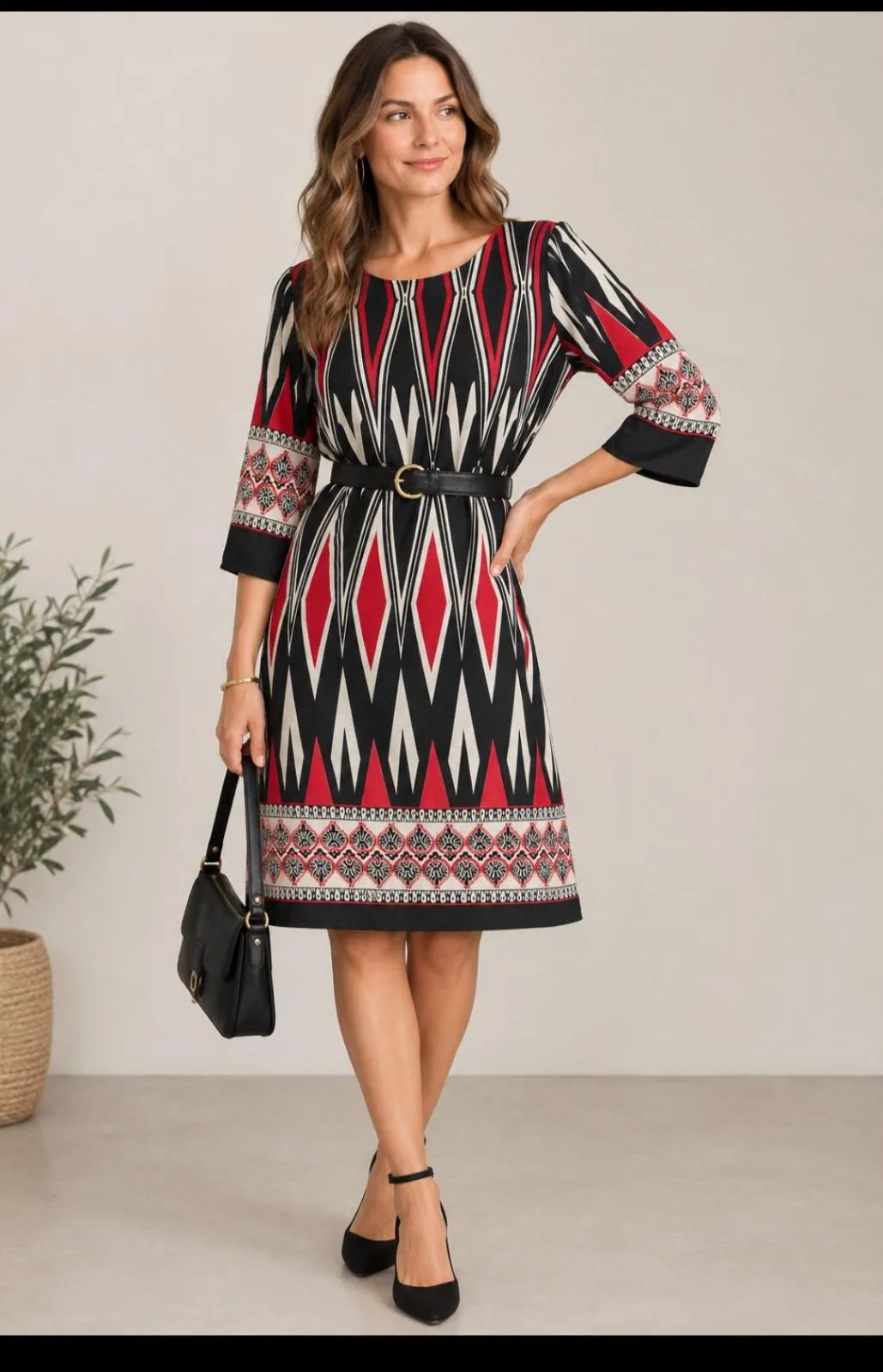Caroline Morgan Geometric Print Knee-Length Dress | Size 10 – photo 2