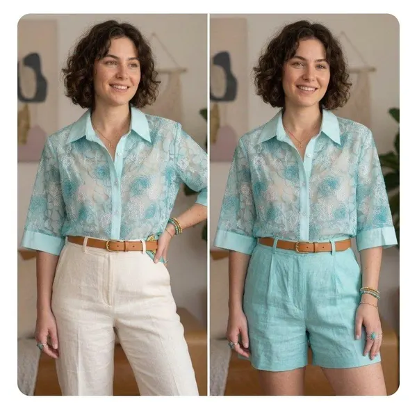 Vintage Ricki Renee Sydney Aqua Mesh Floral Embroidered Blouse. 14