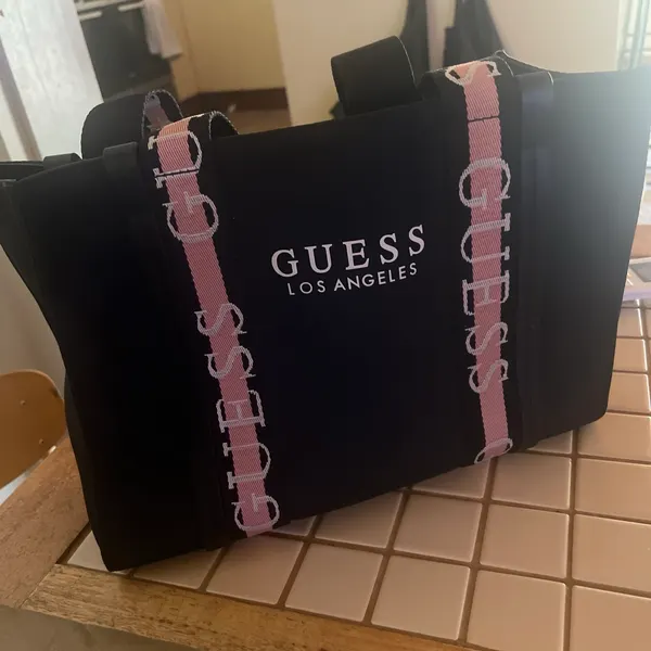GUESS Los Angeles Tote Bag – Black with Pink Logo Straps