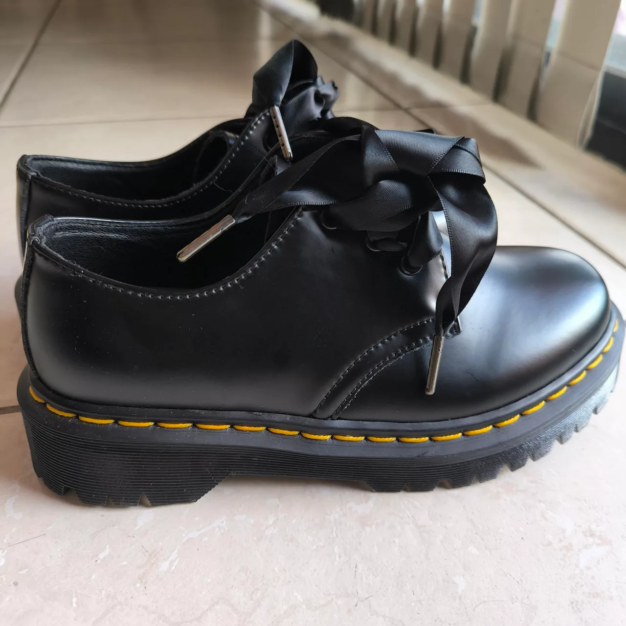 Black Dr. Martens Mary Jane shoes with bow detail – photo 3