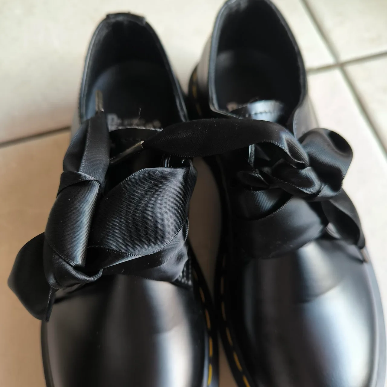 Black Dr. Martens Mary Jane shoes with bow detail – photo 2