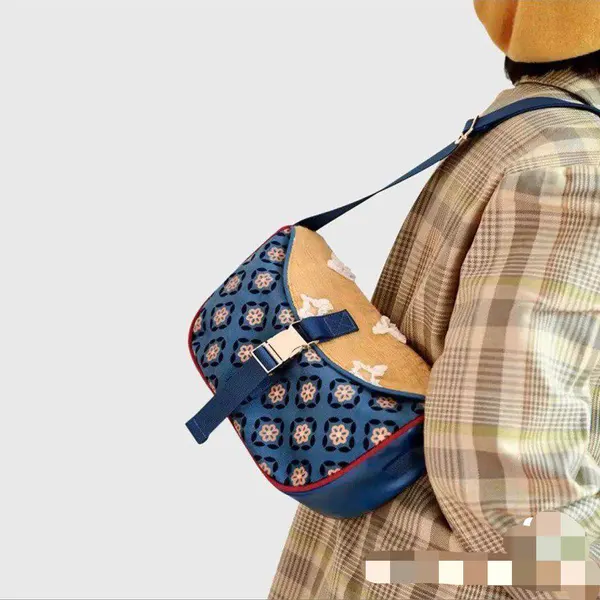 Design house brand Blue floral print crossbody bag