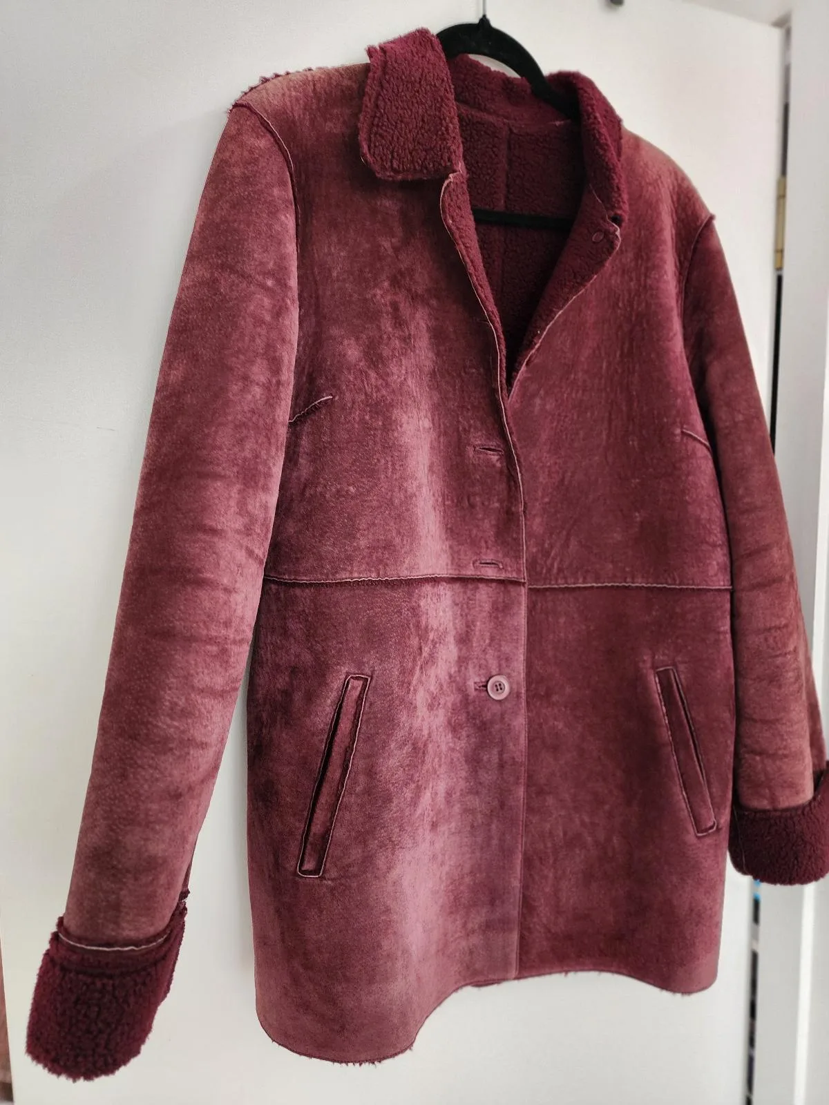 Vintage burgundy sheep skin coat size med – photo 2