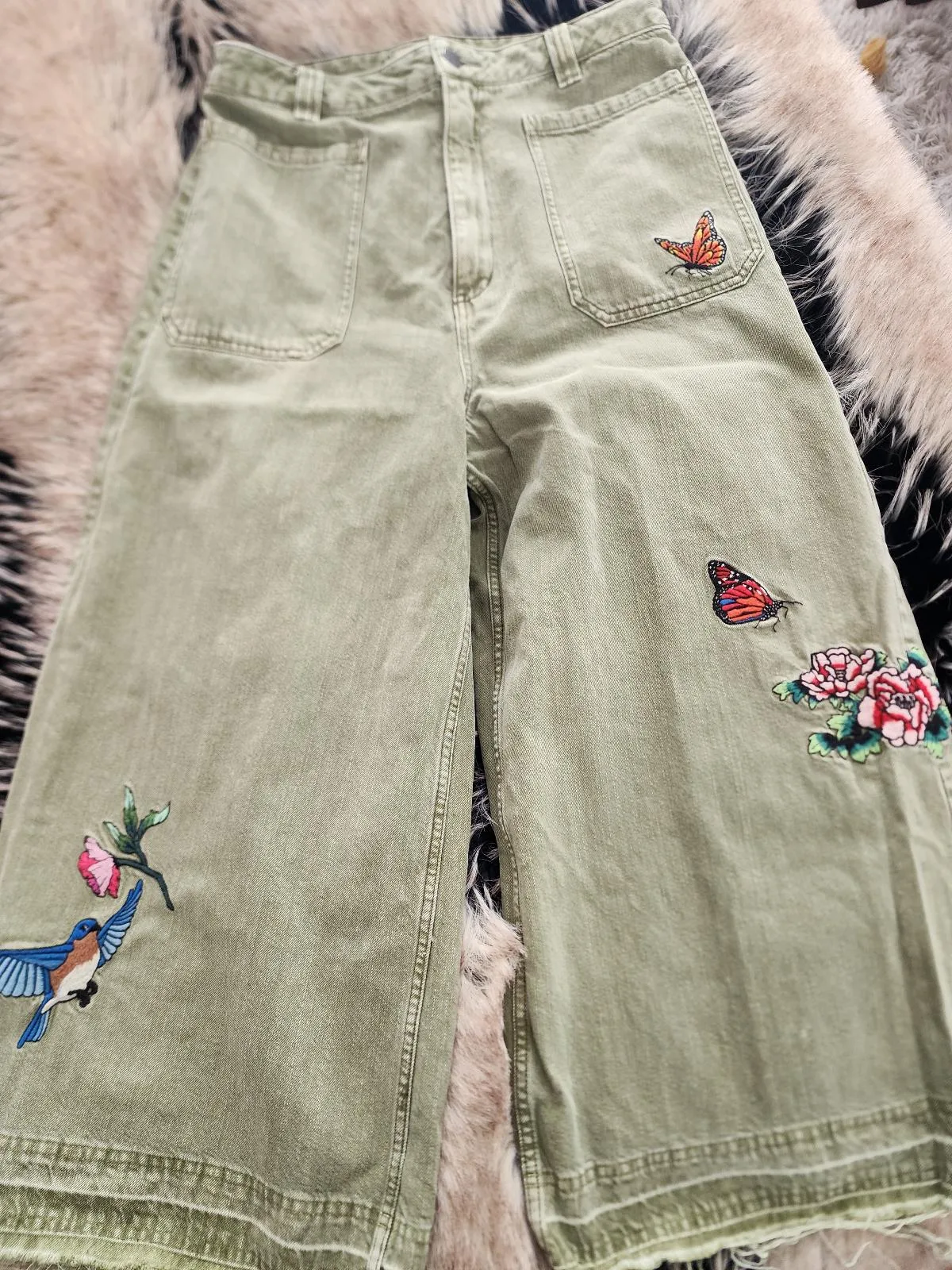 Free people size 30 green demin wide leg pant – photo 3