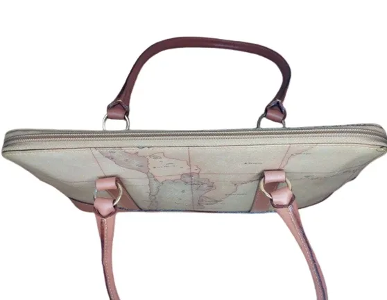 Alviero Martini 1a Classe Geo Map Canvas Leather Shoulder Straps Handbag – photo 5