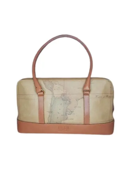 Alviero Martini 1a Classe Geo Map Canvas Leather Shoulder Straps Handbag