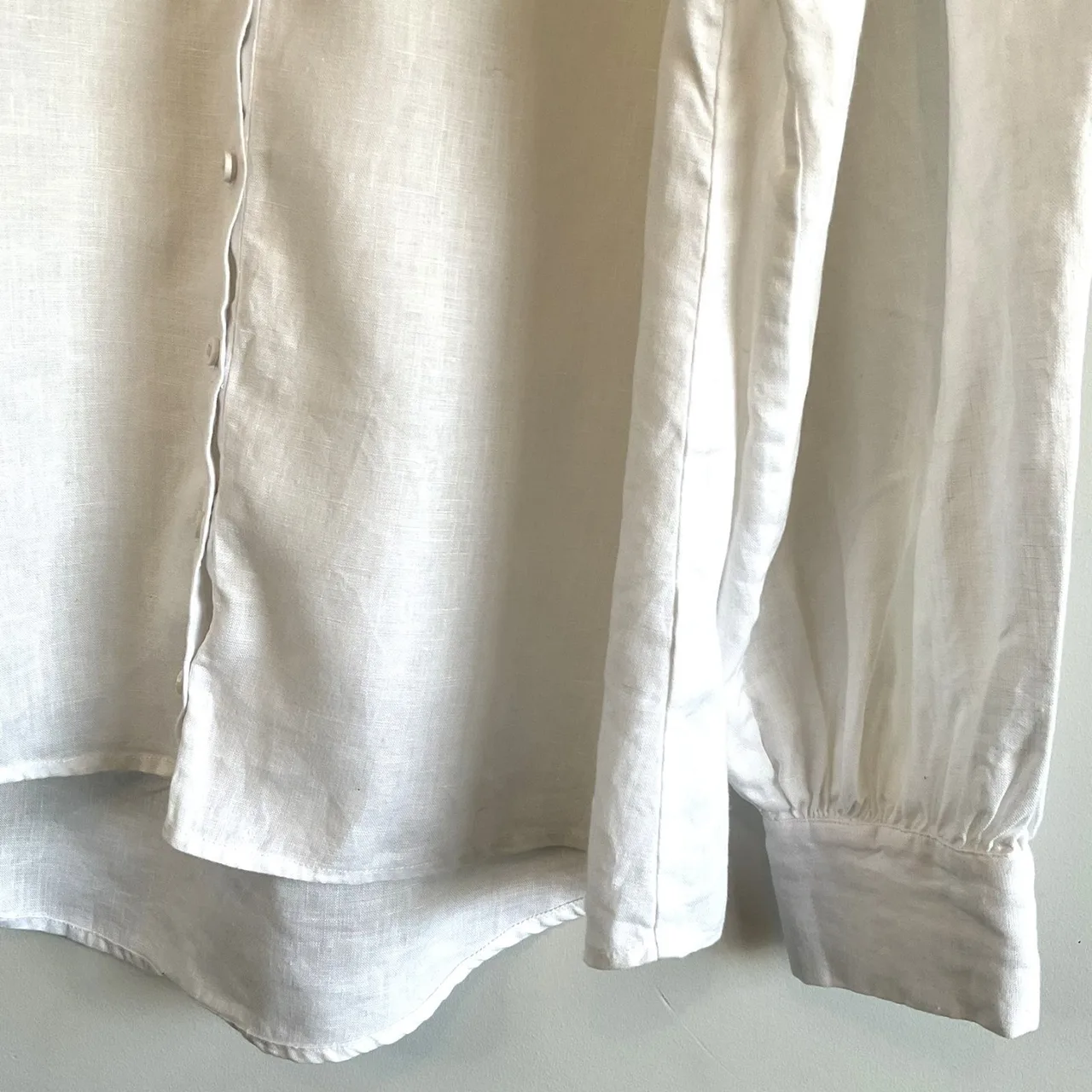 Sauths 'Petra' Pure White Natural 100% Linen Long Sleeve Boho luxe Shirt XL — photo 3