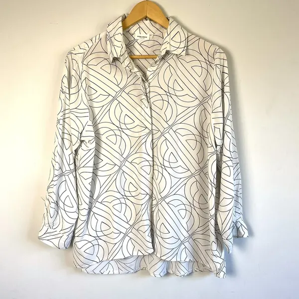 Vintage Gerry Weber Mod Arch Graphic Pattern Button Up Blouse Top Size 14