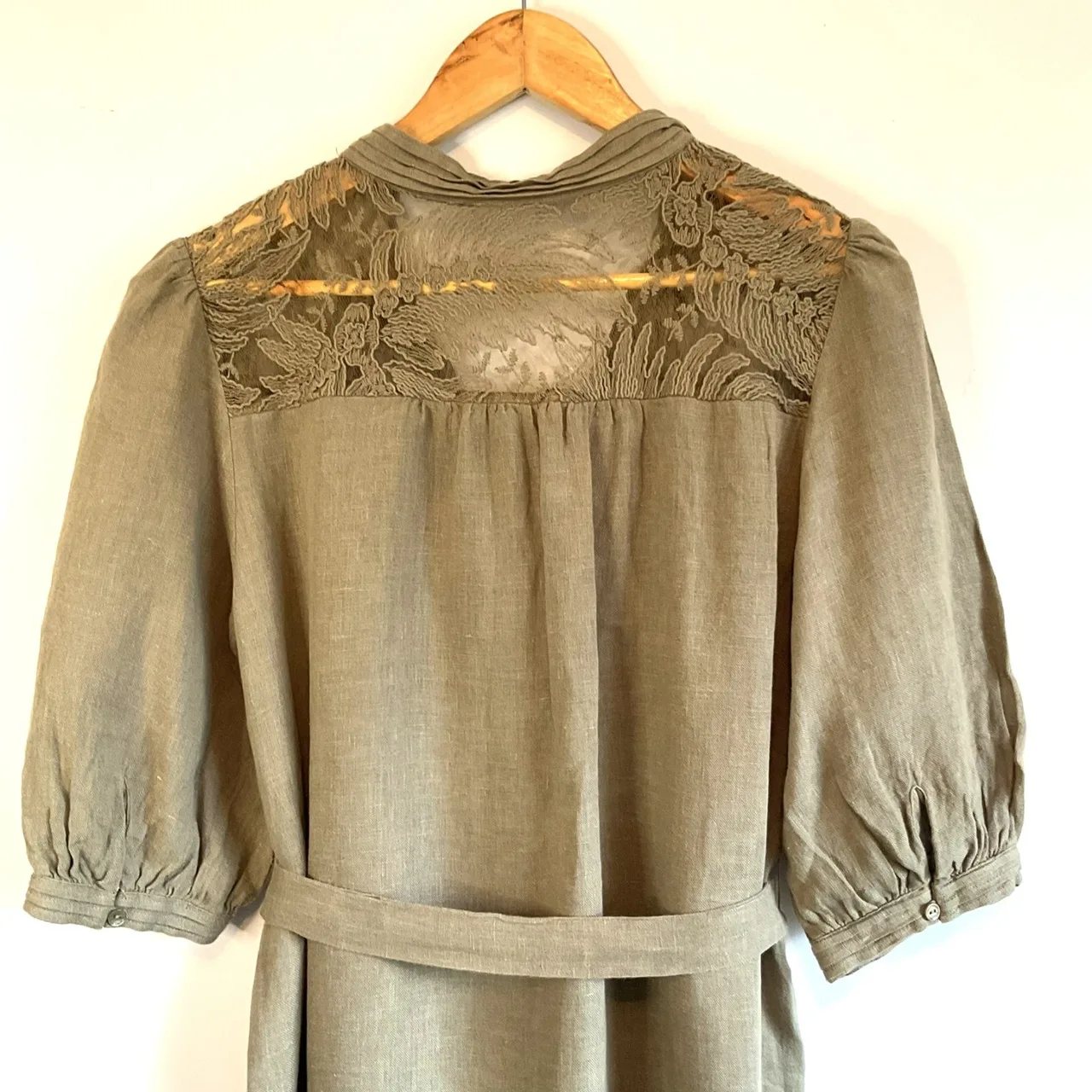 GDS The Label Ila Belted Lace Linen Midi Shirt Dress Khaki Green Size XL — photo 4