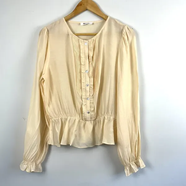 Showpo Vintage Inspired Cream Peplum Romantic Blouse Pleated Ruffle Front Sz 12
