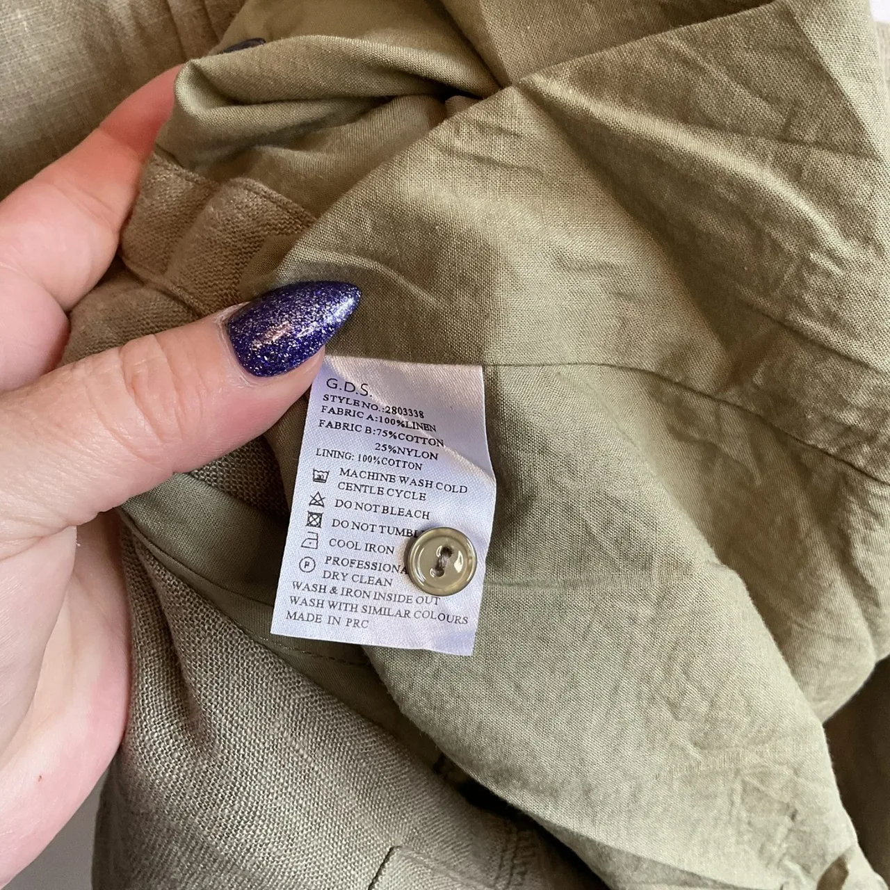 GDS The Label Ila Belted Lace Linen Midi Shirt Dress Khaki Green Size XL — photo 7