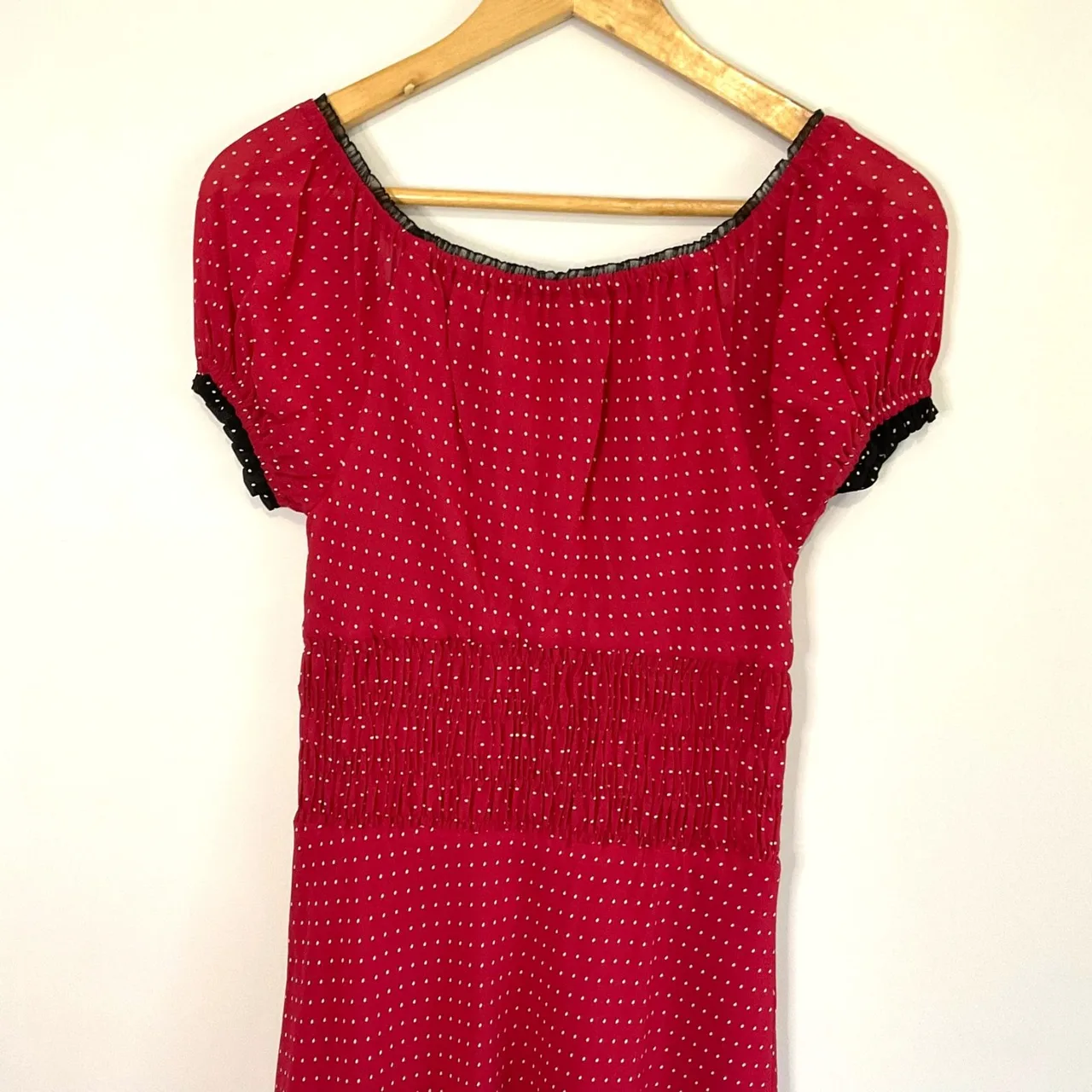 Vintage LISA HO Red Polka Dot Maxi Dress Black Lace Trim Whimsigoth Coquette Gru — photo 6