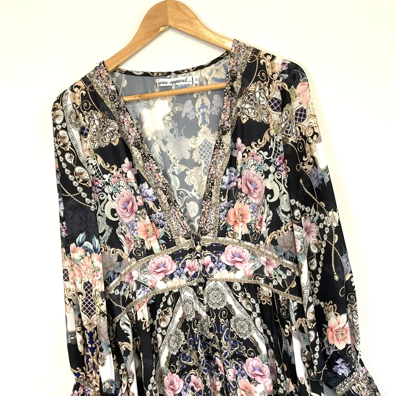 Vine Apparel Lotus Floral Gem Maxi Dress Long Sleeve 14 — photo 3