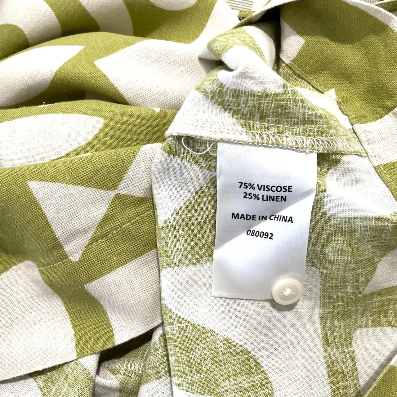 SPORTSGIRL Linen Blend Top Green White Abstract Pattern Cropped Boxy Shirt Size — photo 5