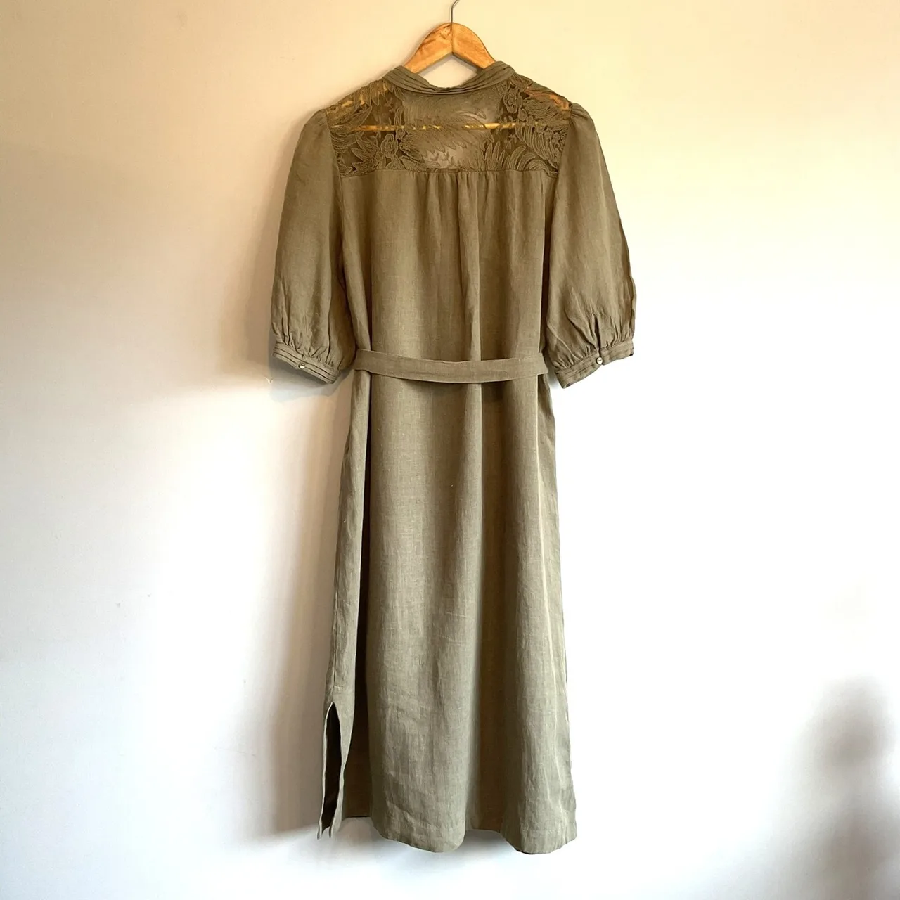 GDS The Label Ila Belted Lace Linen Midi Shirt Dress Khaki Green Size XL — photo 5