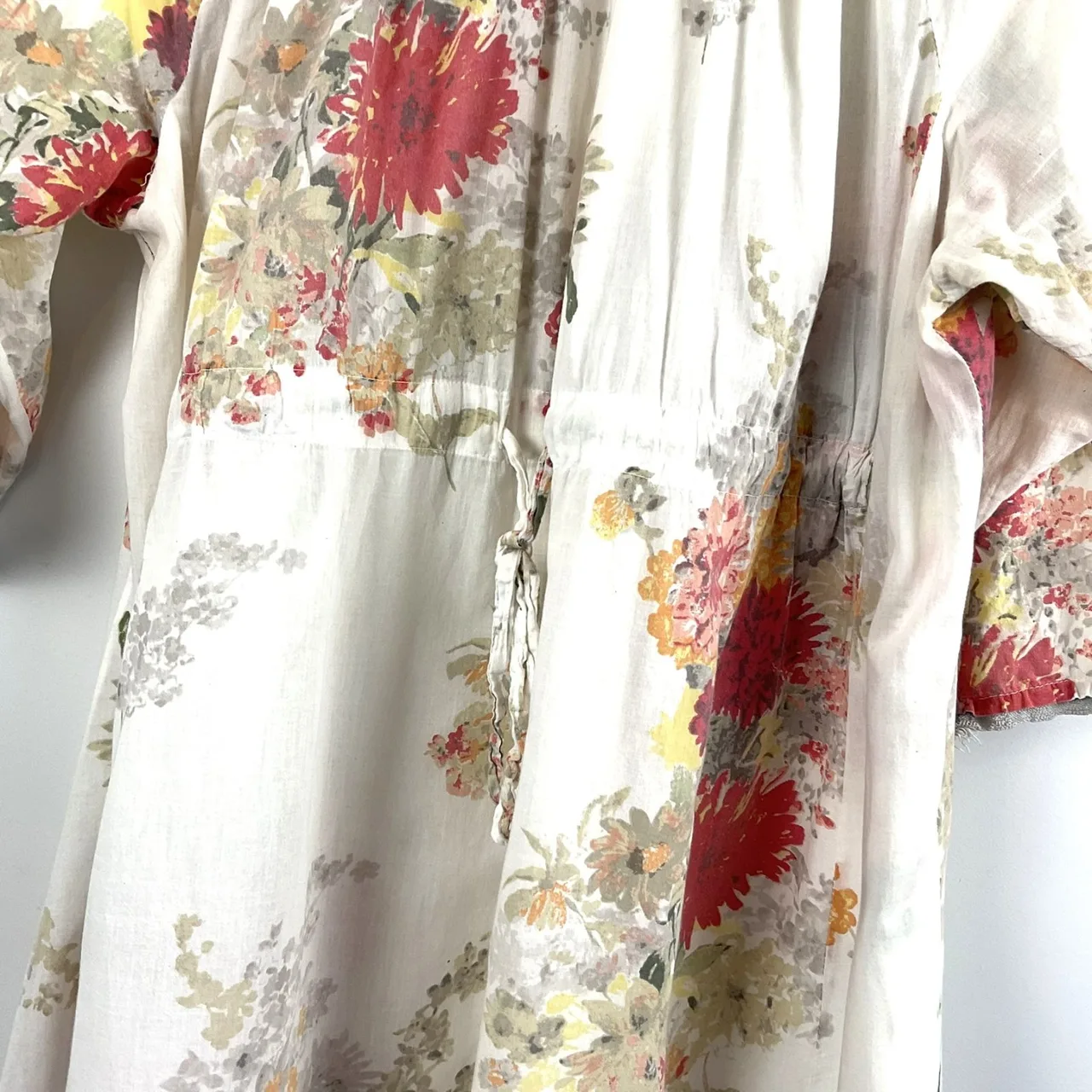 Oneseason Vintage Floral Boho Peasant Cottage Dress Cream 100% Cotton L — photo 6