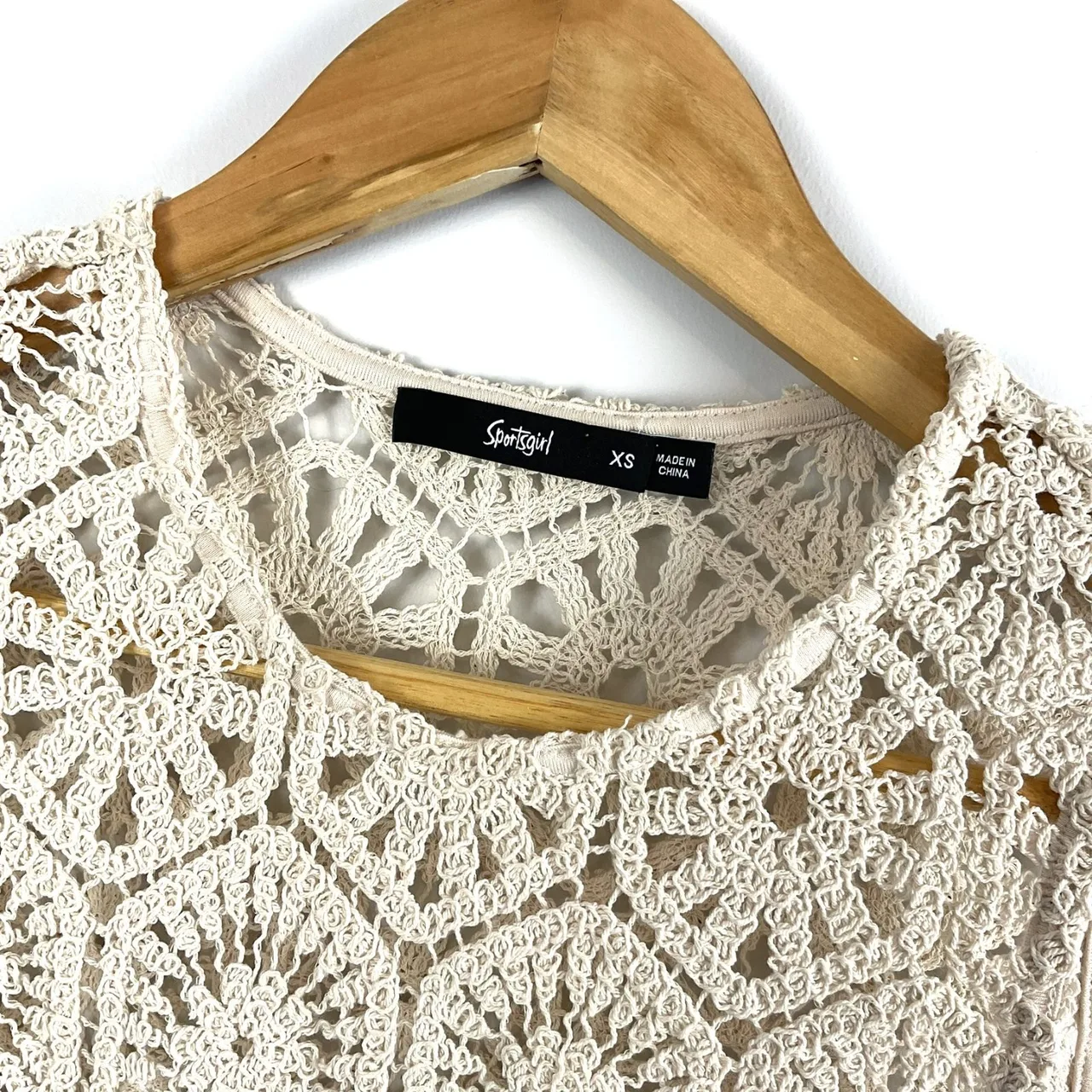 Sportsgirl 100% Cotton Crochet Lace Sheer Tank Crop Top Boho Cream XS — photo 3