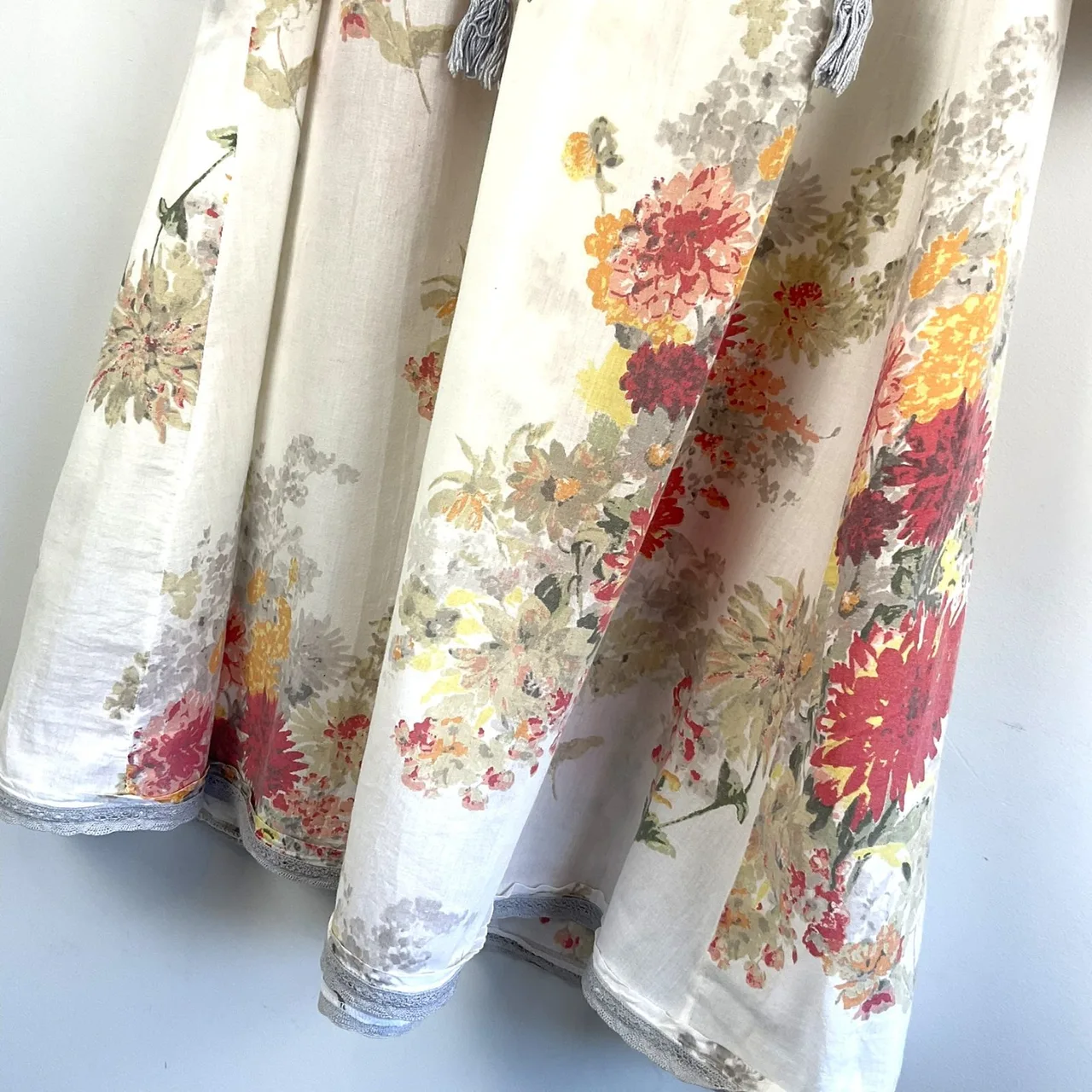 Oneseason Vintage Floral Boho Peasant Cottage Dress Cream 100% Cotton L — photo 2