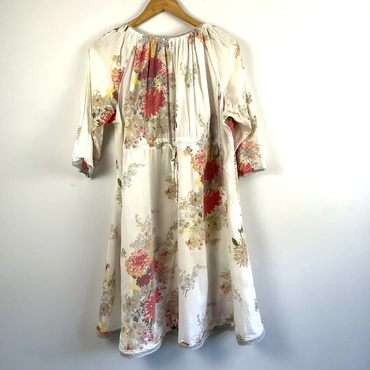 Oneseason Vintage Floral Boho Peasant Cottage Dress Cream 100% Cotton L — photo 5