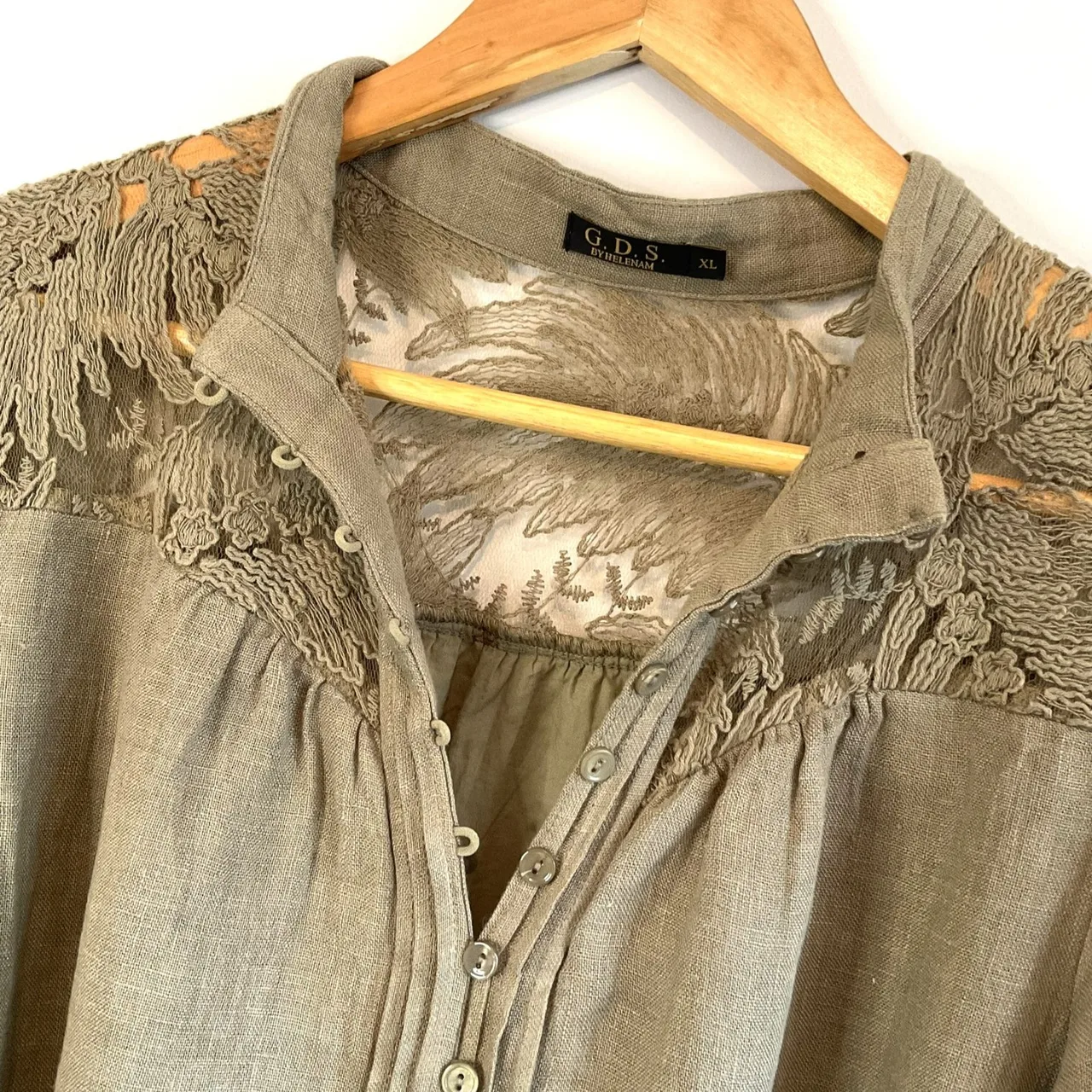 GDS The Label Ila Belted Lace Linen Midi Shirt Dress Khaki Green Size XL — photo 3