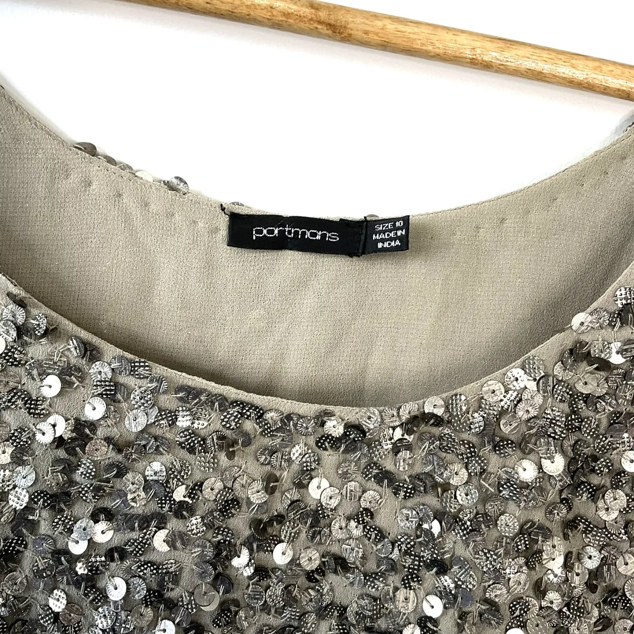 Portmans Size 10 Silver Grey Sparkly Sequin Short Sleeve Lined BohoLuxe Crop Top — photo 3