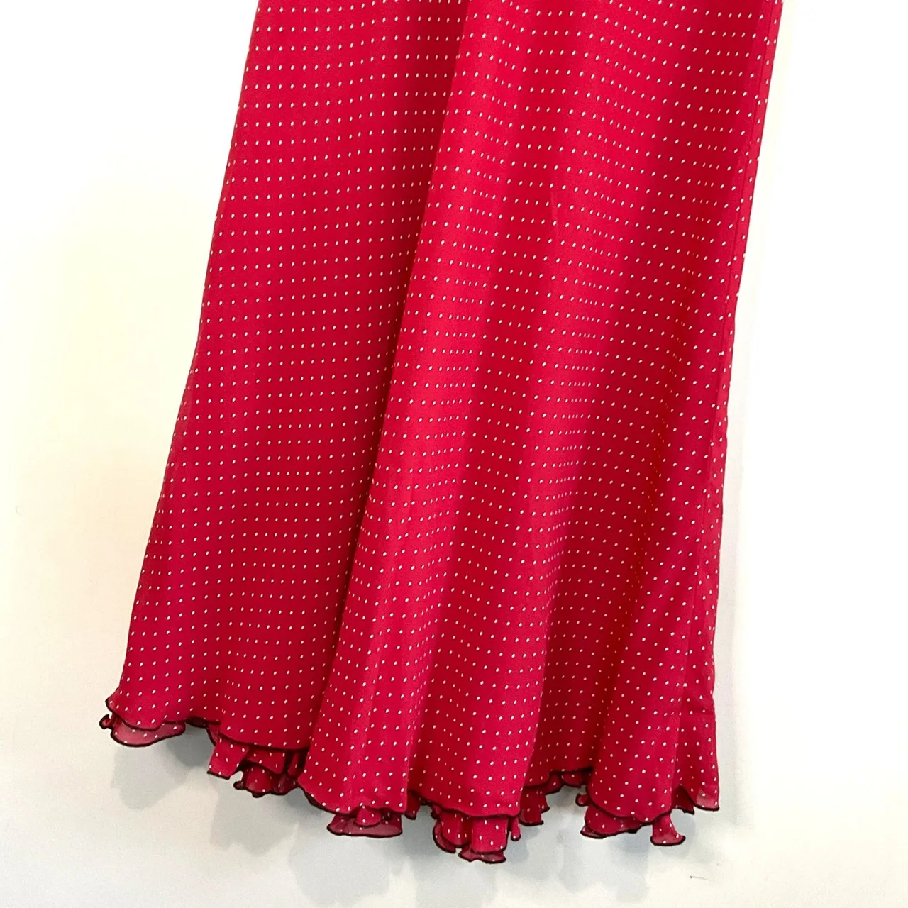 Vintage LISA HO Red Polka Dot Maxi Dress Black Lace Trim Whimsigoth Coquette Gru — photo 2