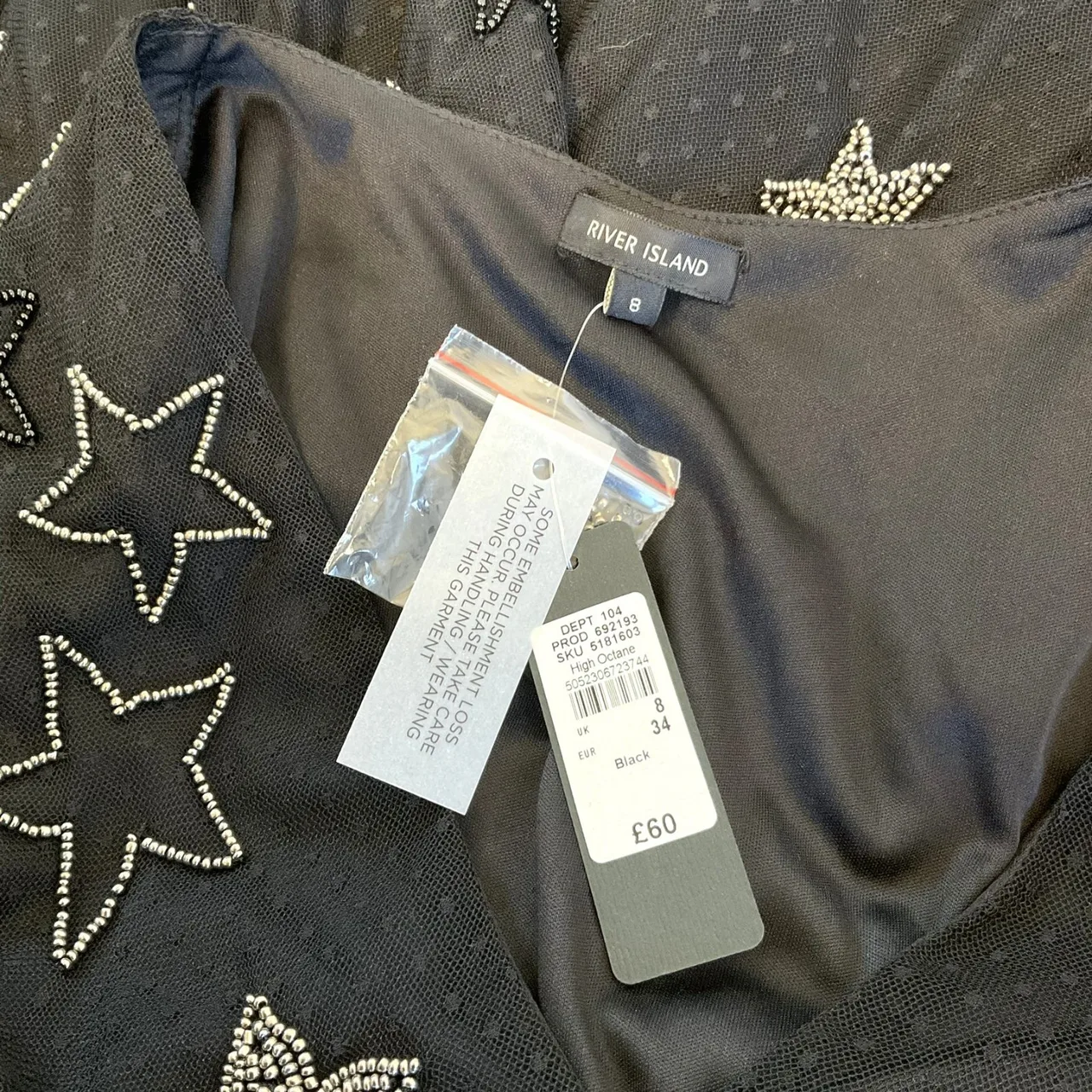 BNWT River Island Black Sequin & Bead Star Embellished Mesh Mini Tea Whimsygoth — photo 6