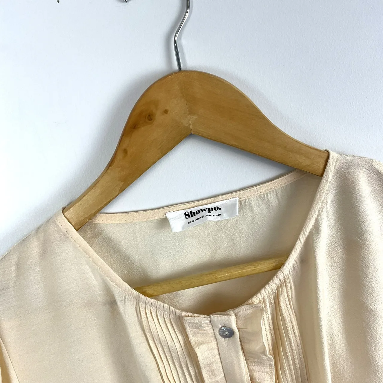 Showpo Vintage Inspired Cream Peplum Romantic Blouse Pleated Ruffle Front Sz 12 — photo 3