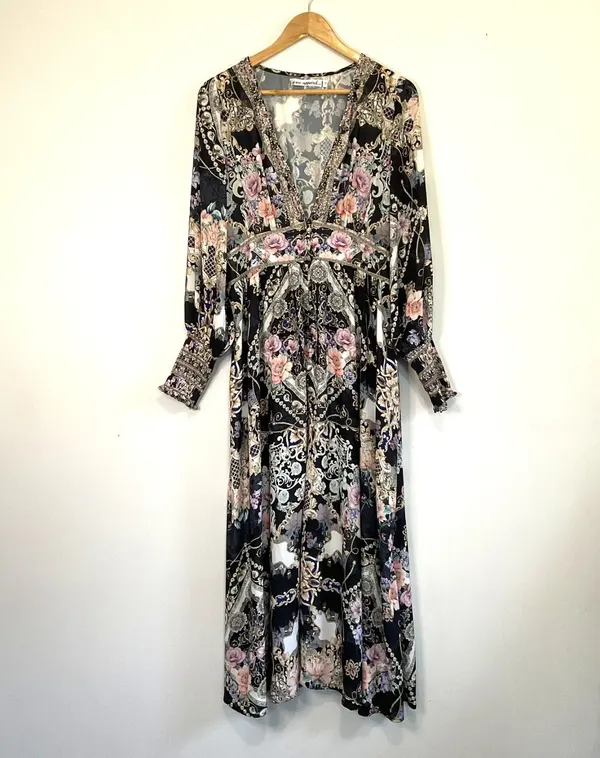Vine Apparel Lotus Floral Gem Maxi Dress Long Sleeve 14