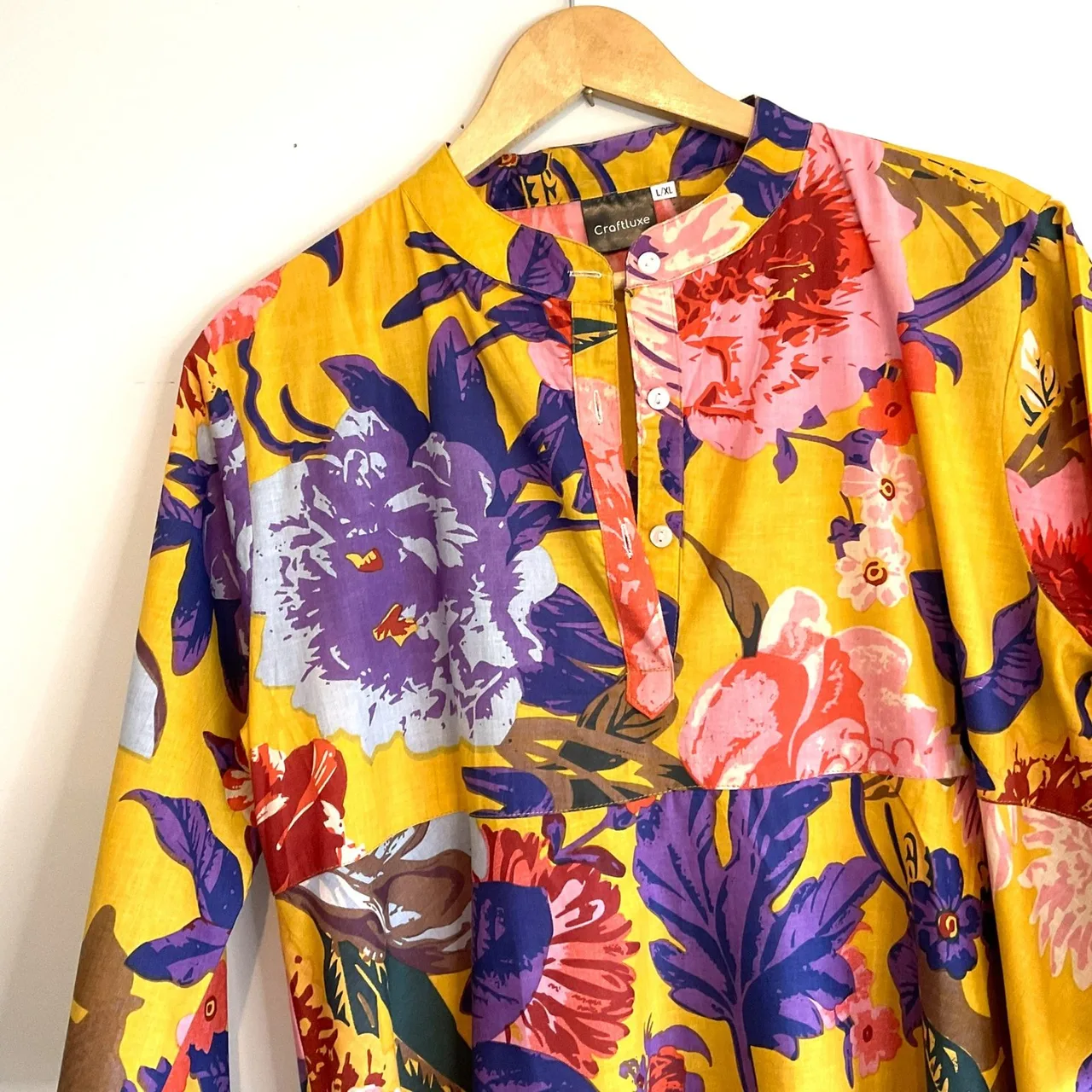 Linen Connections Craftluxe Sunset Floral Cotton Maxi Dress Yellow Boho Sz L/XL — photo 2