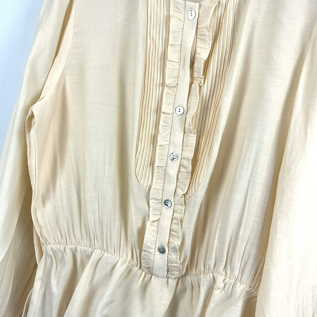 Showpo Vintage Inspired Cream Peplum Romantic Blouse Pleated Ruffle Front Sz 12 — photo 2