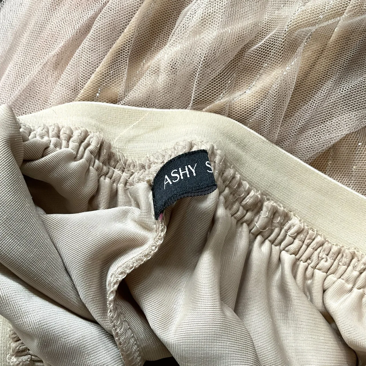 Ashy Snow Pleated Tulle Midi Skirt Sz 6 Beige Gold Shimmer Overlay Fairycore — photo 4