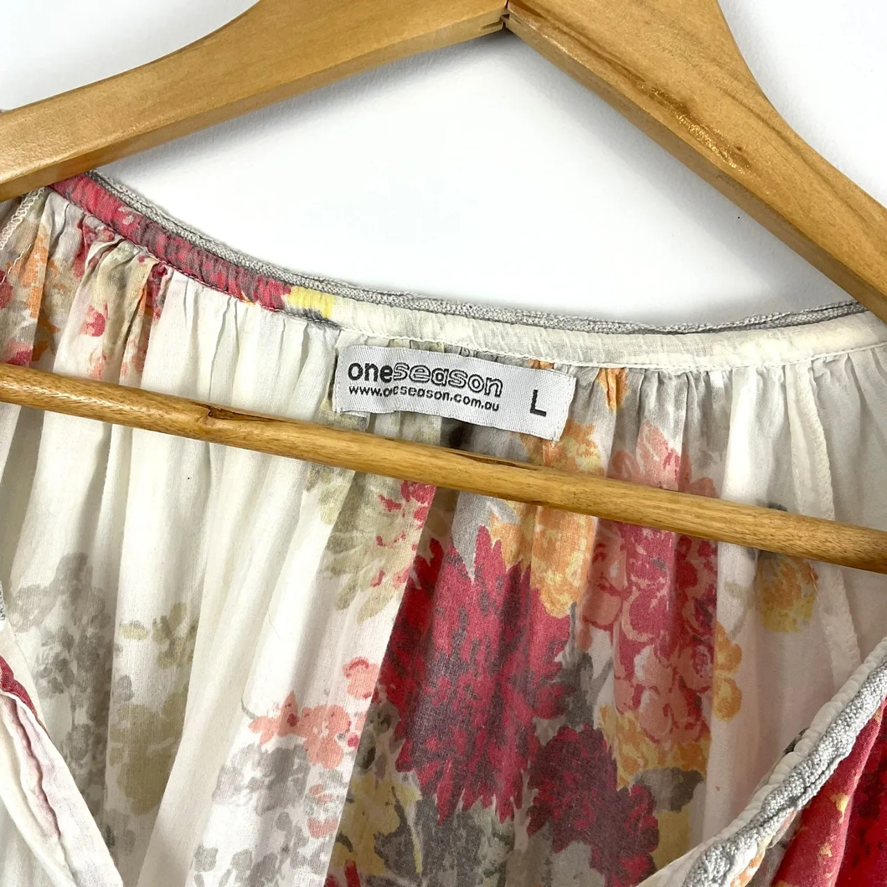 Oneseason Vintage Floral Boho Peasant Cottage Dress Cream 100% Cotton L — photo 4