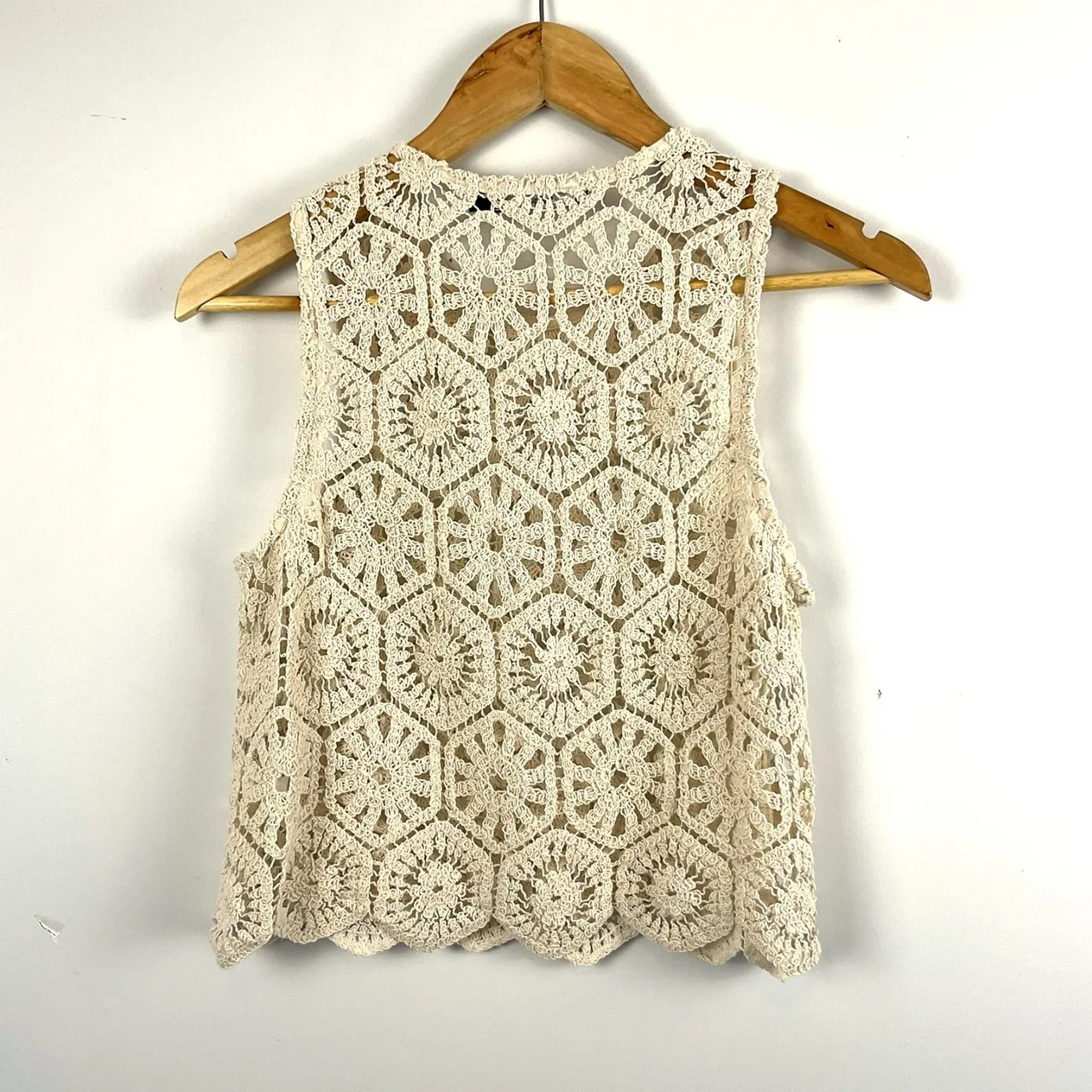 Sportsgirl 100% Cotton Crochet Lace Sheer Tank Crop Top Boho Cream XS — photo 4