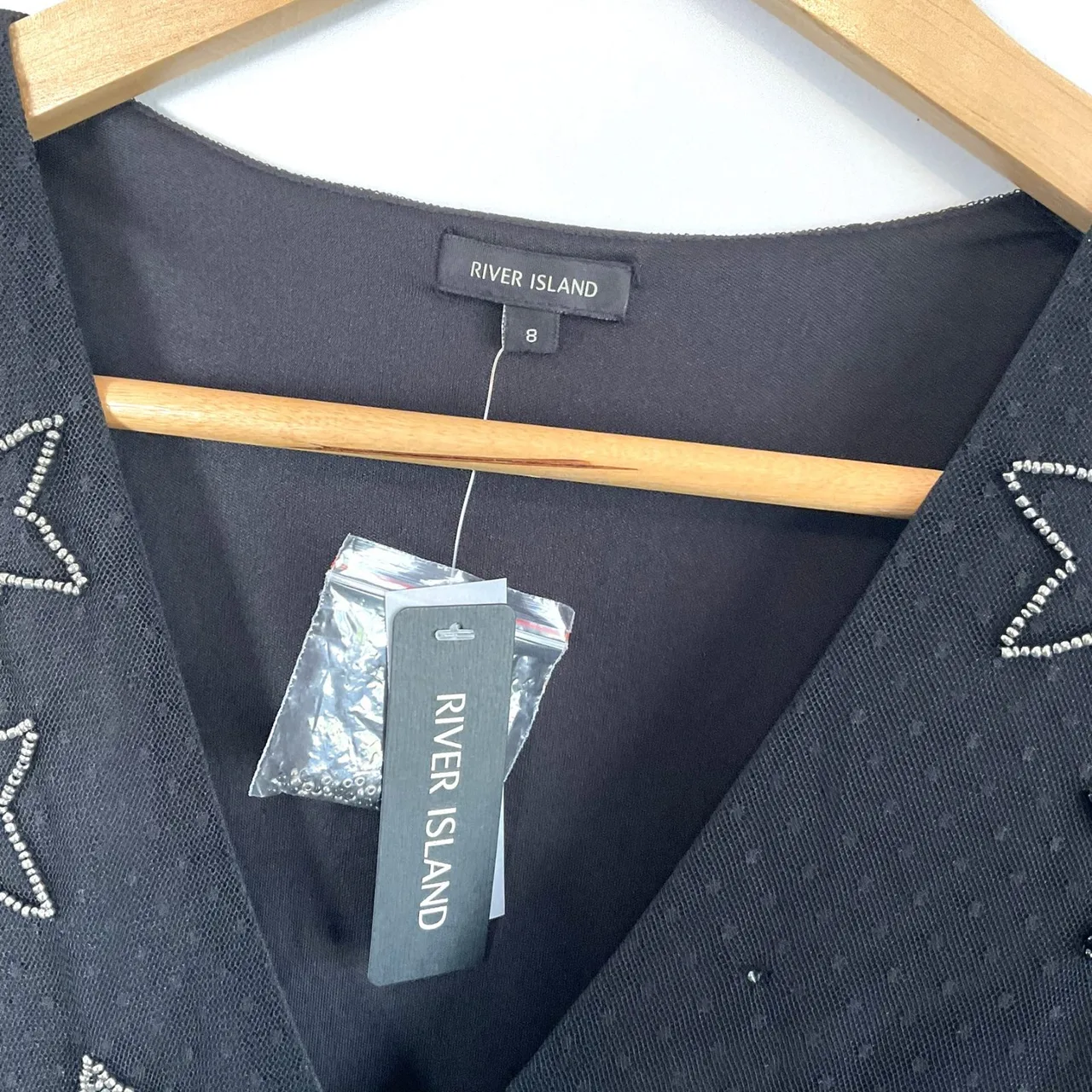 BNWT River Island Black Sequin & Bead Star Embellished Mesh Mini Tea Whimsygoth — photo 4