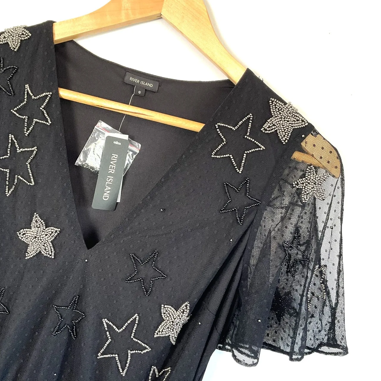 BNWT River Island Black Sequin & Bead Star Embellished Mesh Mini Tea Whimsygoth — photo 3