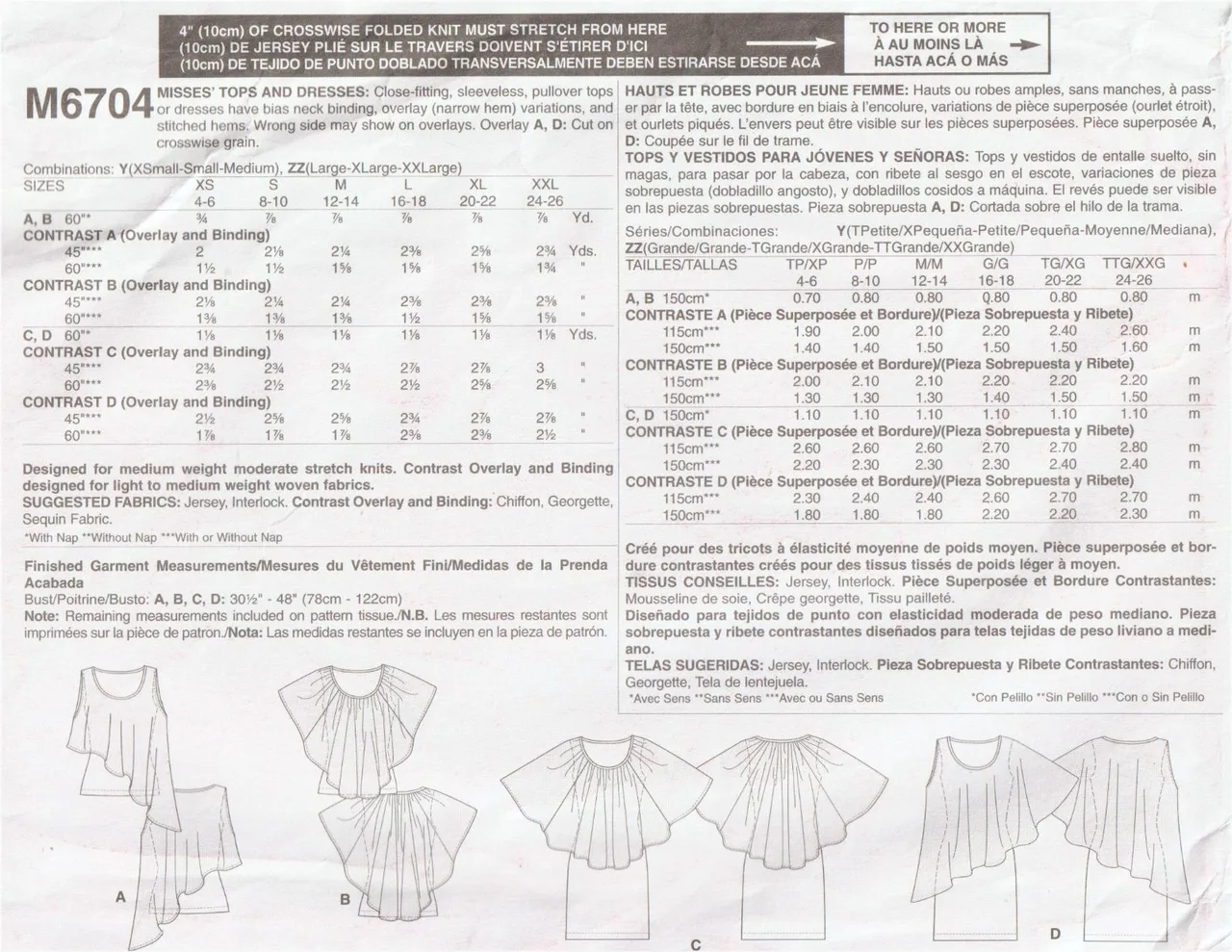 Title:  McCall's M6704 Overlay Knit Top Poncho Tunic Pattern Size XS-M Uncut — photo 3