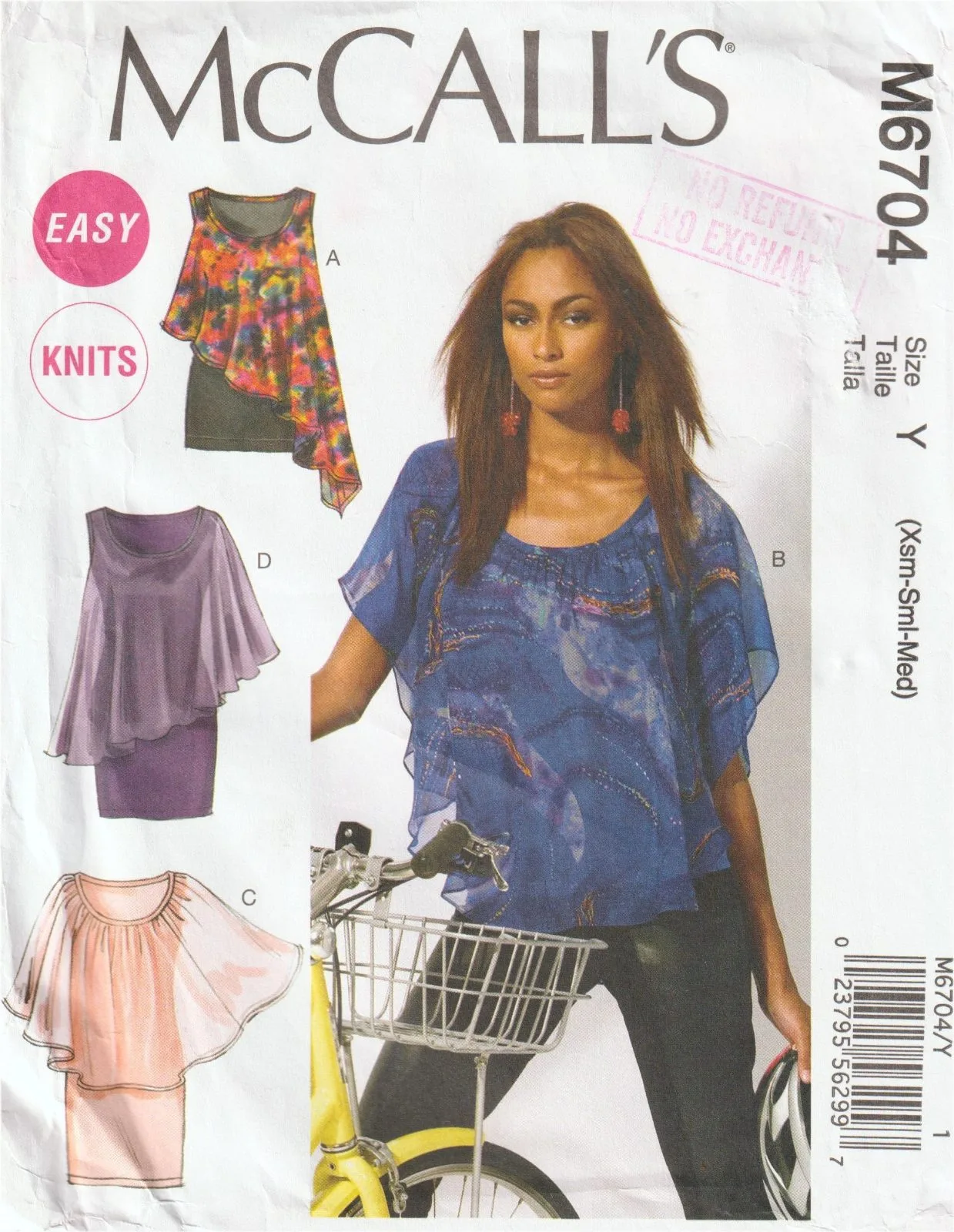 Title:  McCall's M6704 Overlay Knit Top Poncho Tunic Pattern Size XS-M Uncut — photo 2