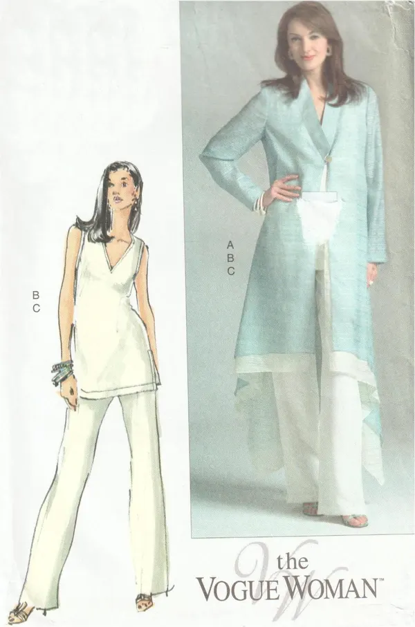 Vogue V8268 Duster Coat Tunic Top Wide Leg Pants Sewing Pattern Size 14-18 Uncut