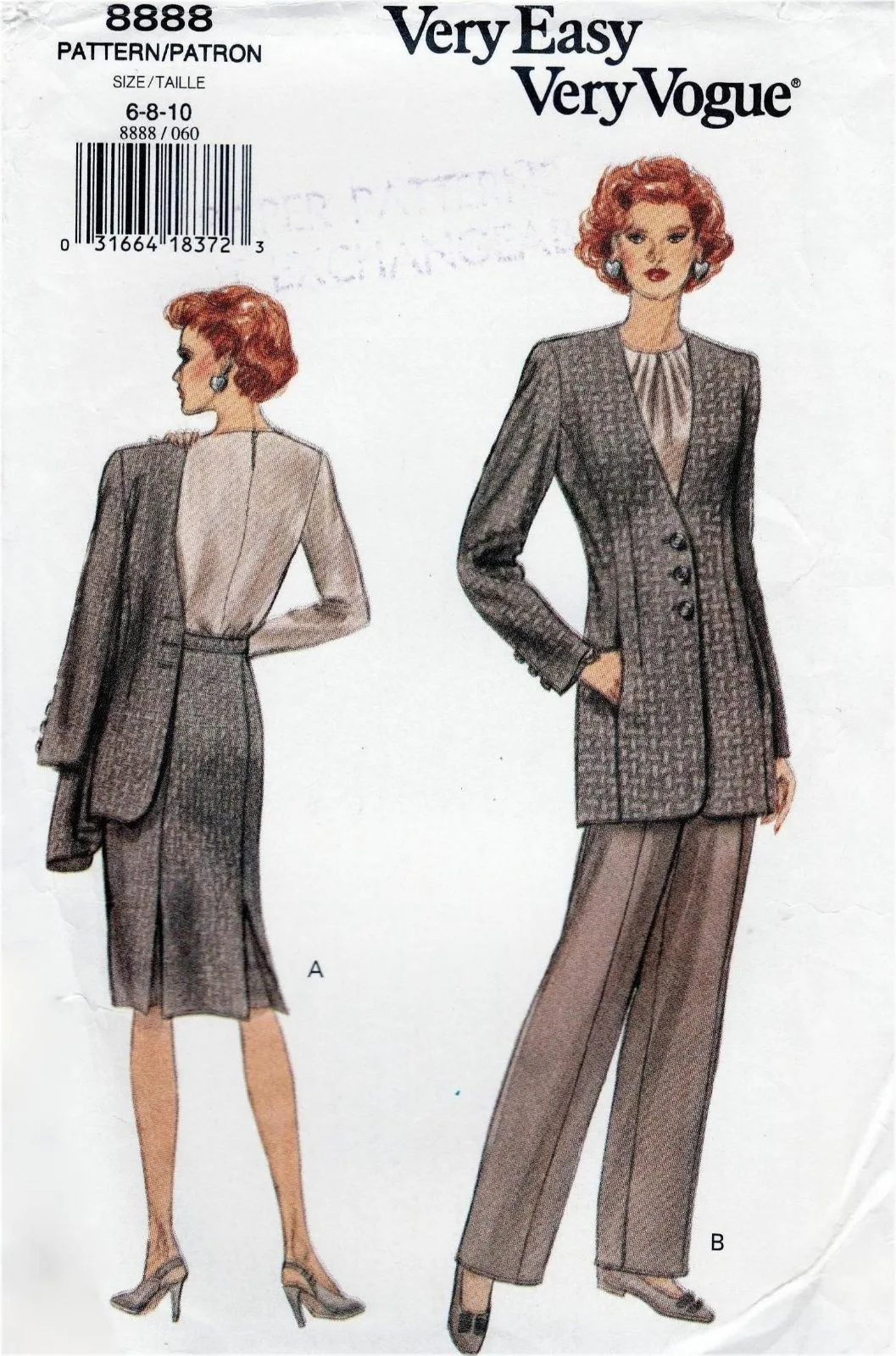 Vogue 8888 Tailored Jacket Skirt Pants Suit Pattern Size 6-10 Uncut OOP — photo 2