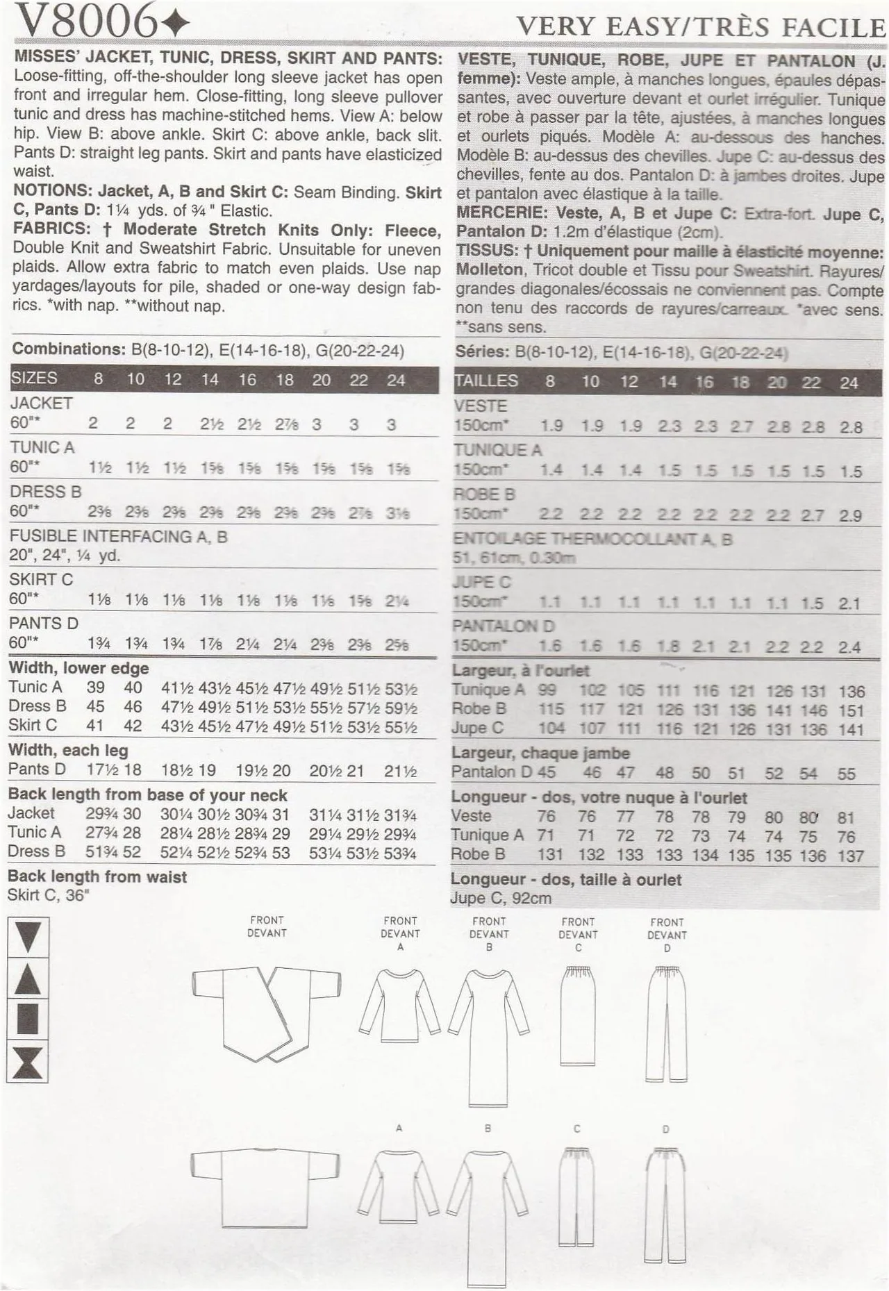 Vogue V8006 Five Easy Pieces Cardigan Top Pants Skirt Dress Pattern 8-12 Uncut — photo 3