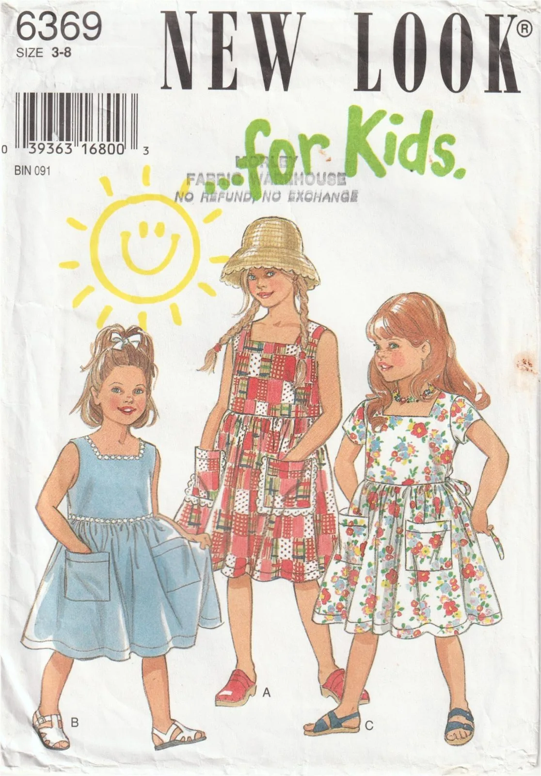 New Look 6369 Girls Sun Dress Square Neck Patch Pockets Pattern Size 3-8 Uncut — photo 2