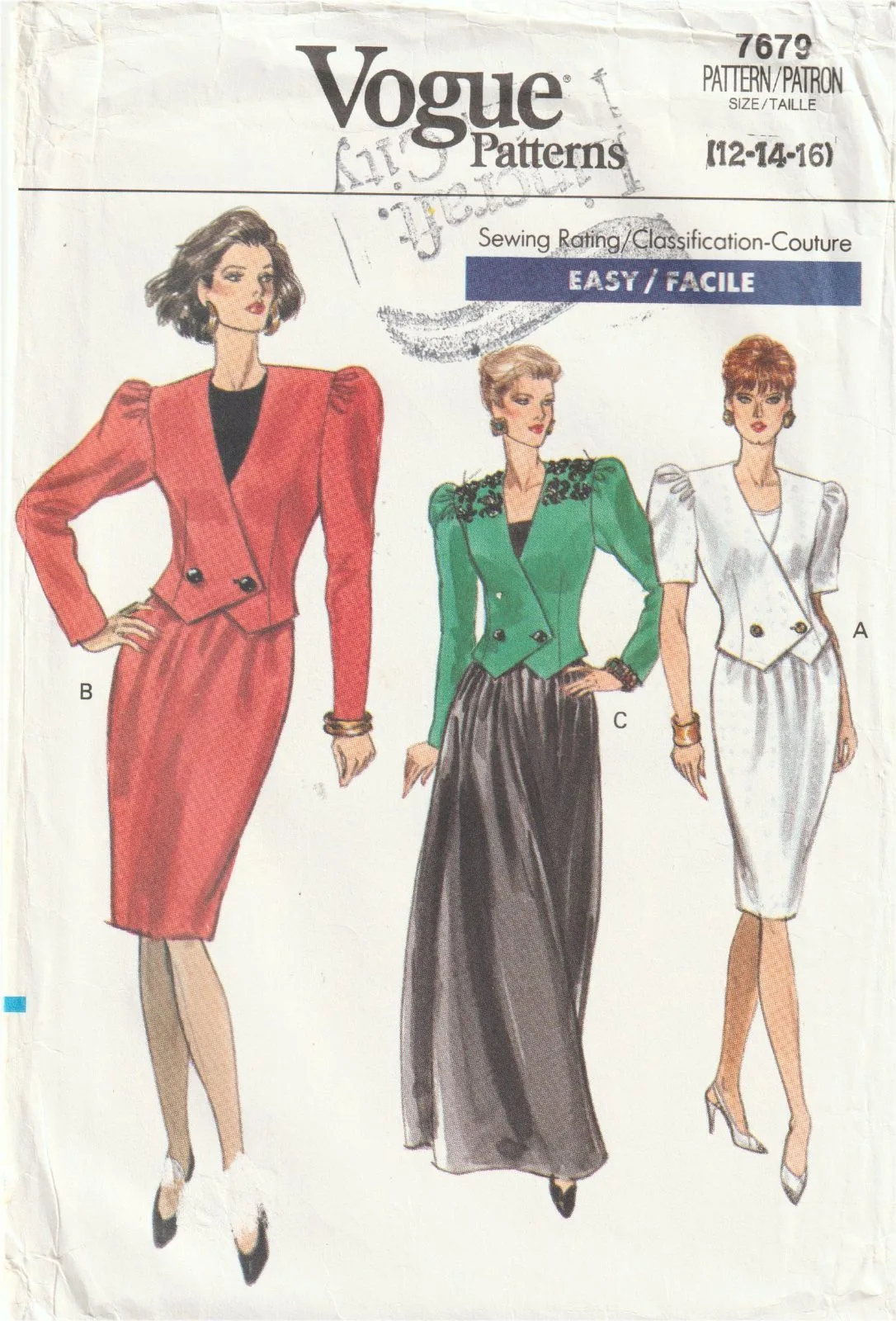 Title:  Vogue 7679 Asymmetric Jacket Skirt Dress Suit Pattern Size 12-16 Uncut — photo 2
