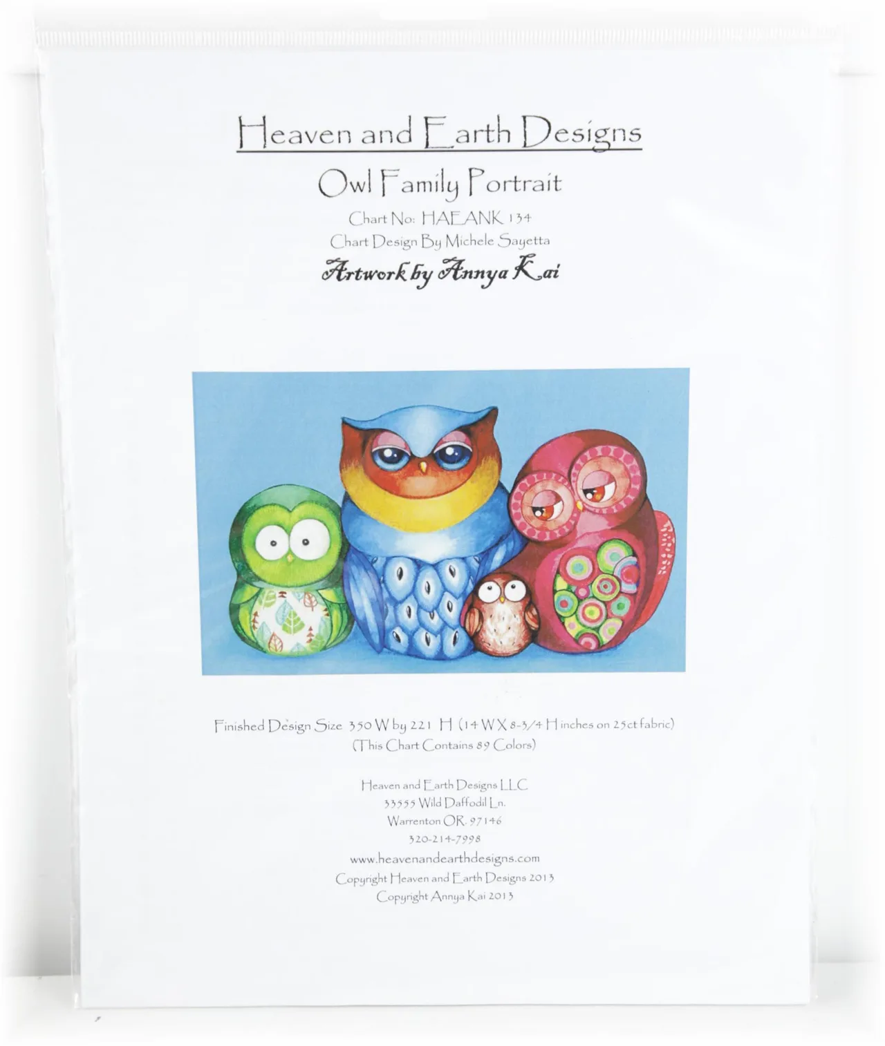 Heaven and Earth Designs Cross Stitch Chart — Owl Family Portrait New Sealed — photo 2