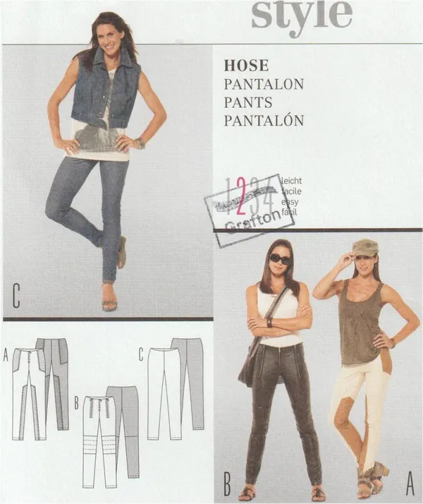 Burda Style 7343 Slim Fit Pants Jeans Moto Trousers Pattern Size 6-18 Uncut