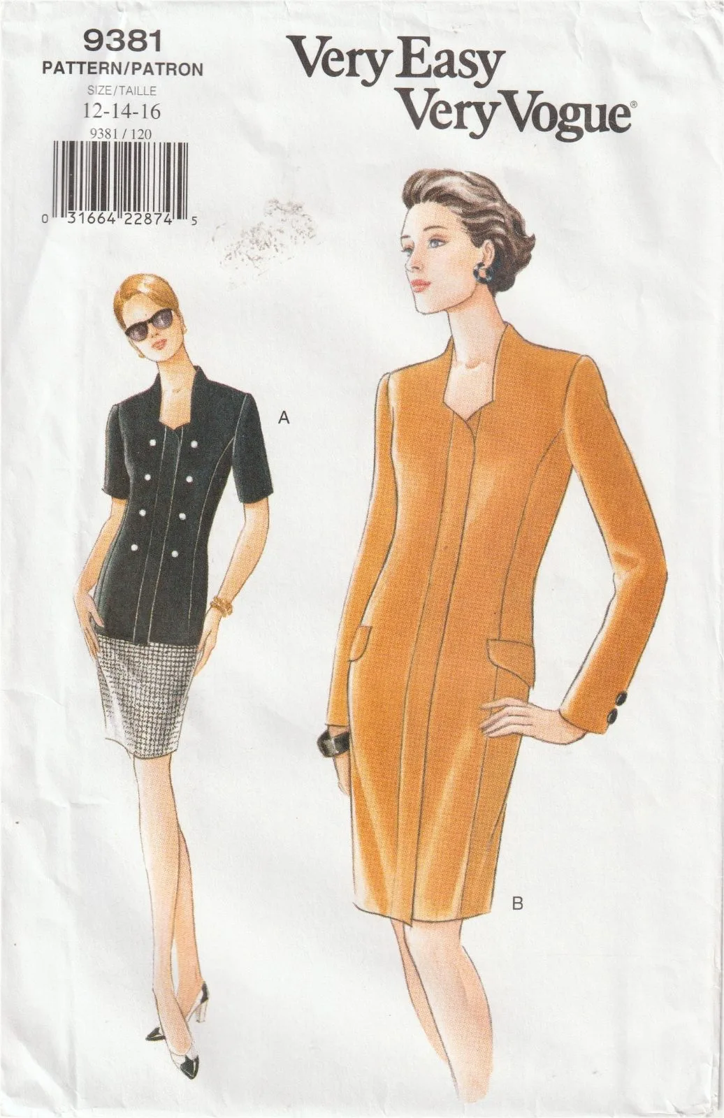 Vogue 9381 Double Breasted Long Jacket Fitted Dress Pattern Size 12-16 Uncut OOP — photo 2