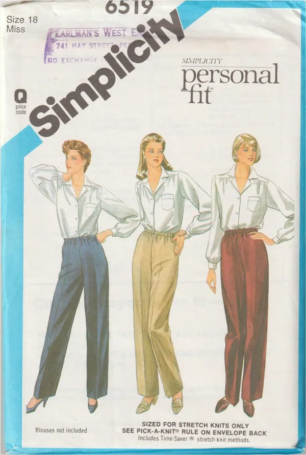 Simplicity Personal Fit 6519 Pants Vintage Sewing Pattern — Size 18 Uncut