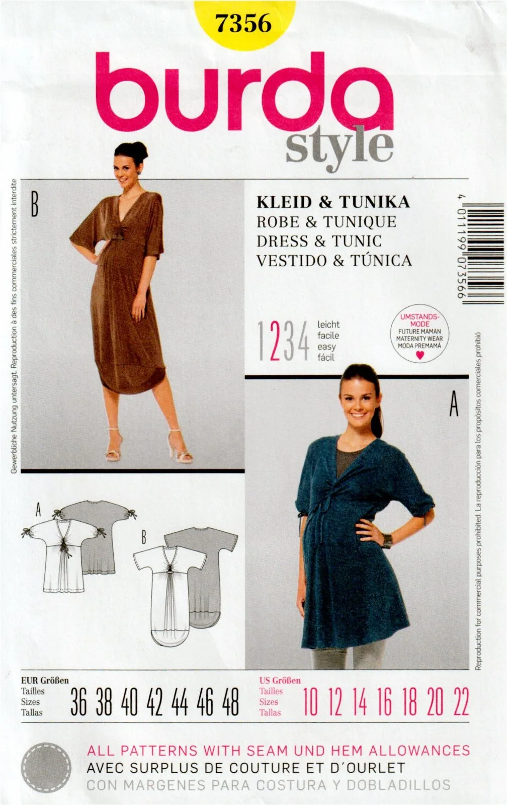 Burda 7356 Maternity Dress Tunic Sewing Pattern Sizes 10-22 Uncut OOP — photo 2