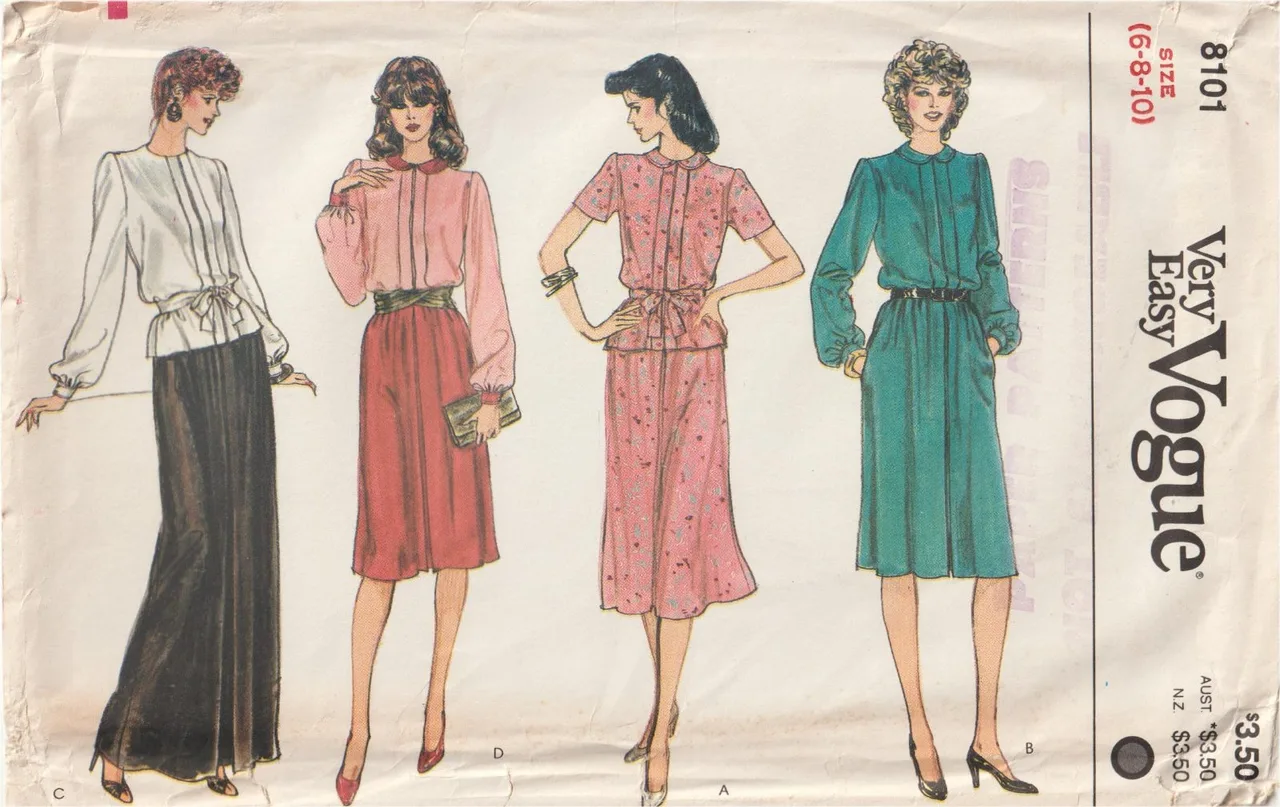 Very Easy Vogue 8101 Blouse Skirt Dress Pattern Size 6-10 Uncut OOP — photo 2